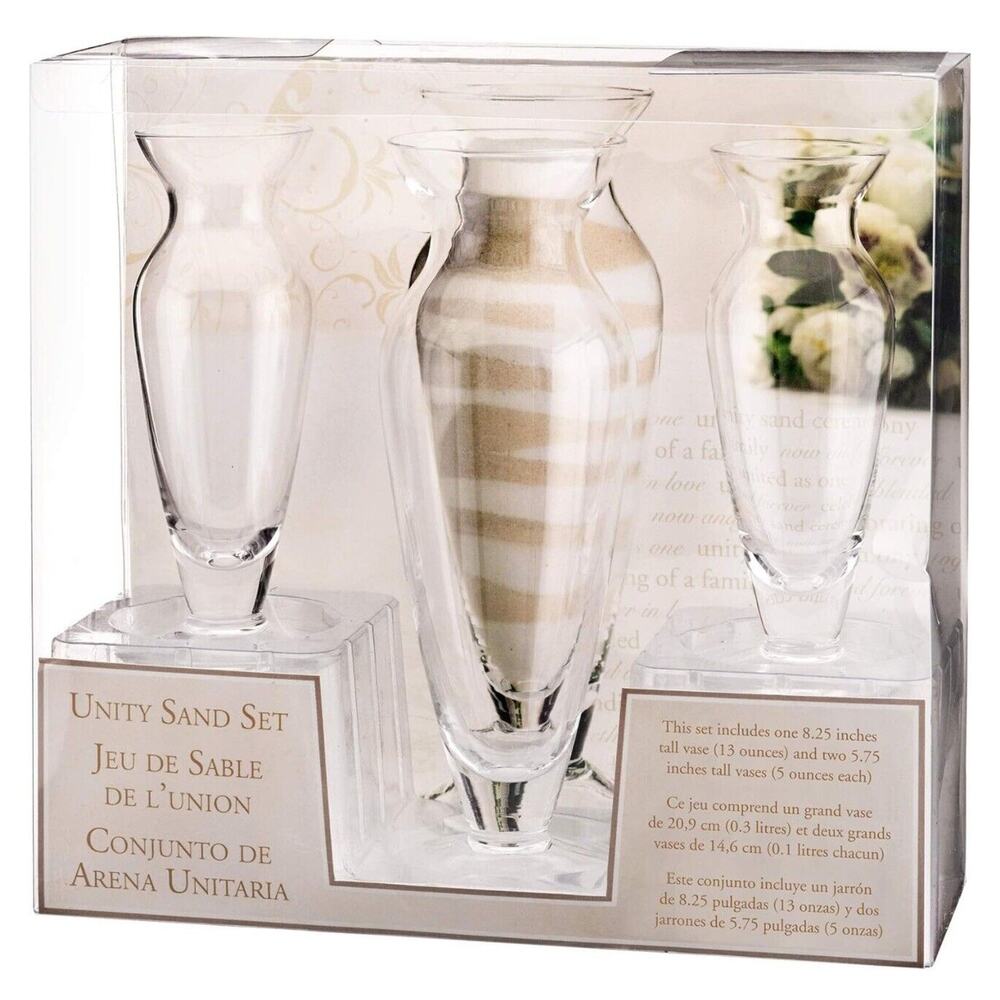 Lillian‎ Rose Glass 3 Piece Vase Unity Sand Ceremony Set, 2.5x2.5x8.25, Clear